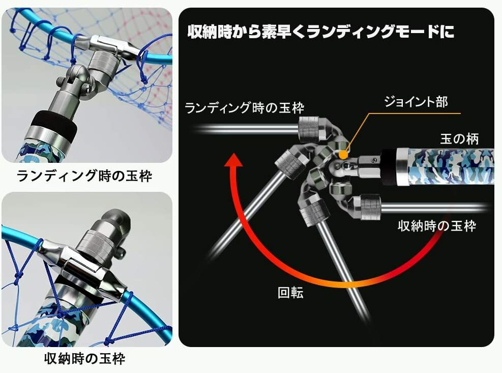 サンライク（SANLIKE）タモジョイント ランディングネット ジョイント タモ 片手で折り 折りたたみ式 たも網 ジョイント ロック機能付き アルミ製 ブルー SD-06-blue